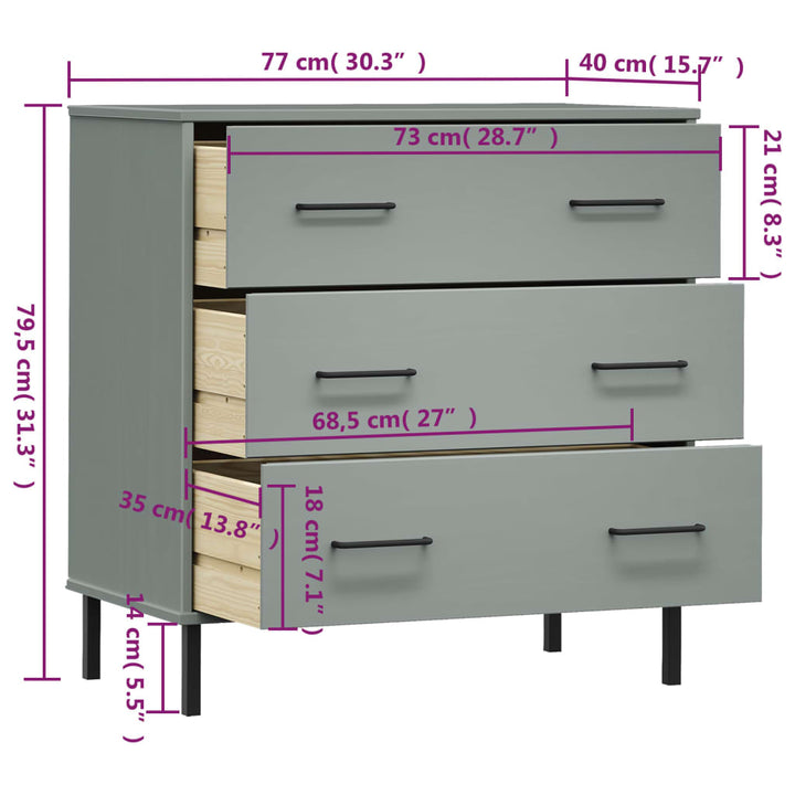 Sideboard Oslo Mit 3 Schubladen 77X40X79,5 Cm Massivholz