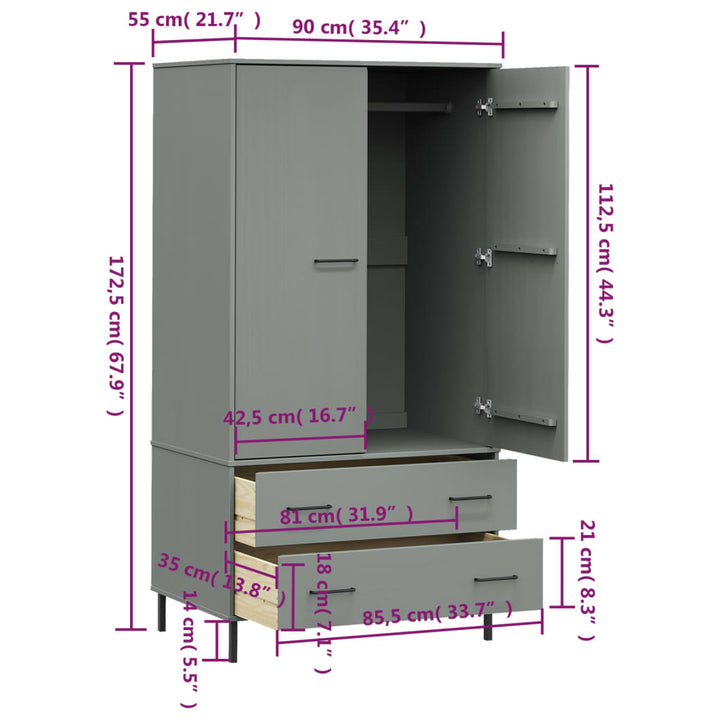 Kleiderschrank Oslo Metallbeine 90X55X172,5Cm Massivholz