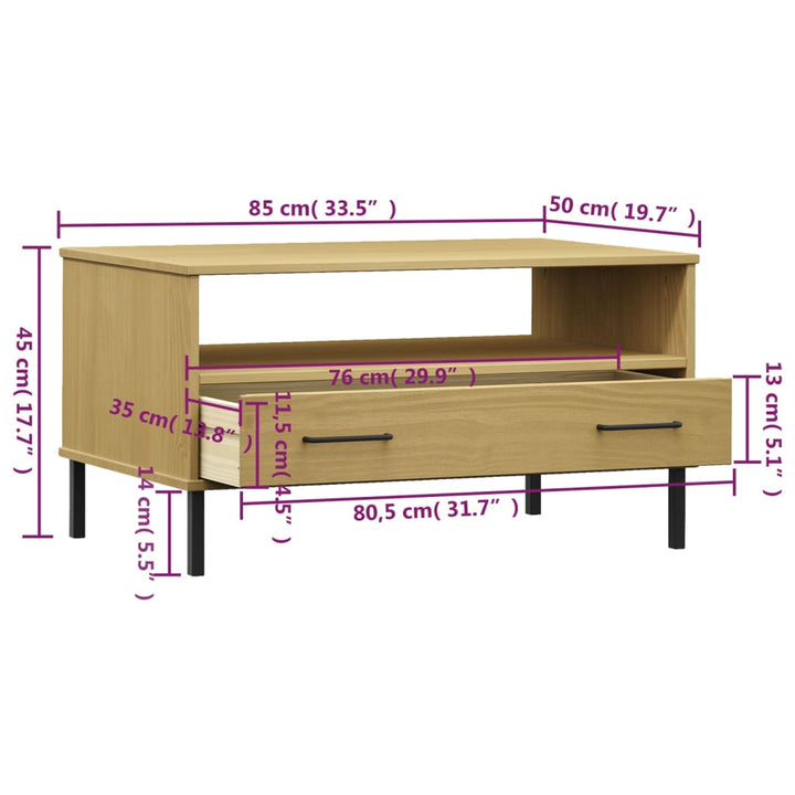 Couchtisch Oslo Mit Metallbeinen 85X50X45 Cm Massivholz