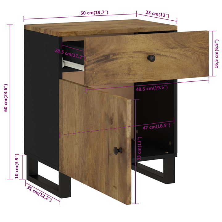 Nachttisch 50X33X60 Cm Massivholz Mango & Holzwerkstoff