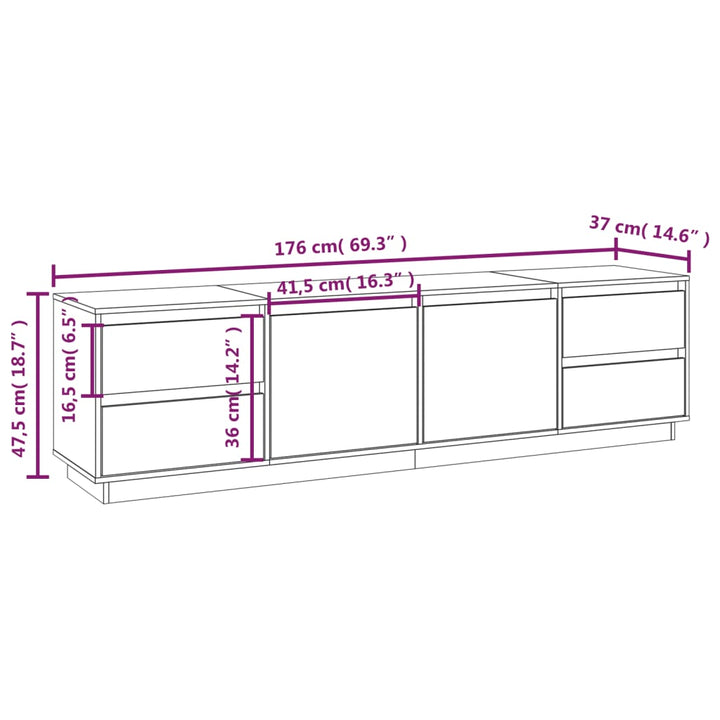 Tv-Schrank 176X37X47,5 Cm Massivholz Kiefer