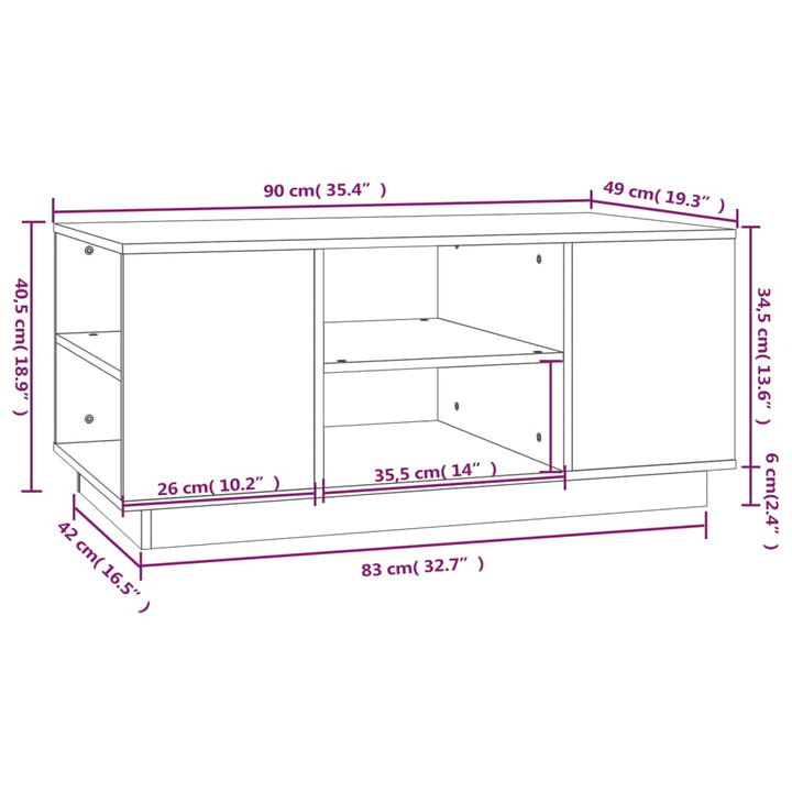 Couchtisch 90X49X40,5 Cm Massivholz Kiefer