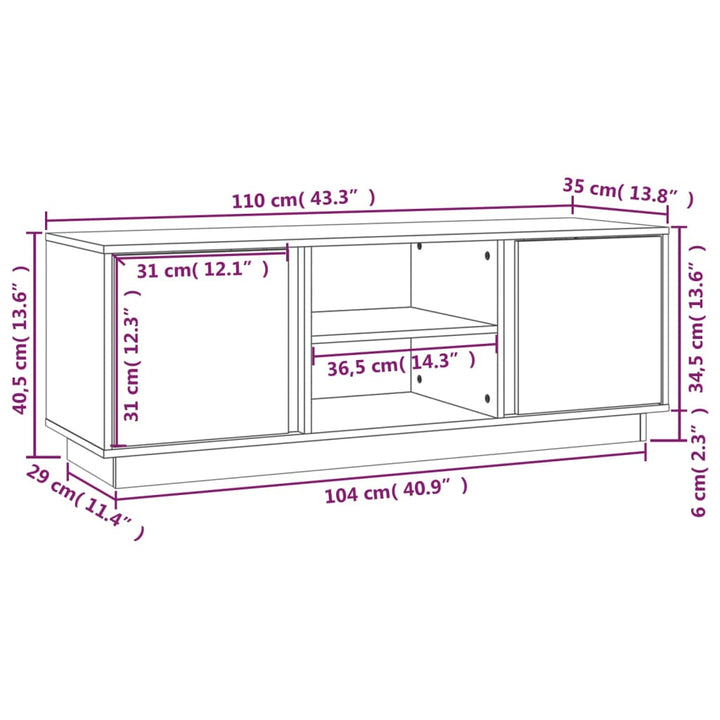 Tv-Schrank 110X35X40,5 Cm Massivholz Kiefer