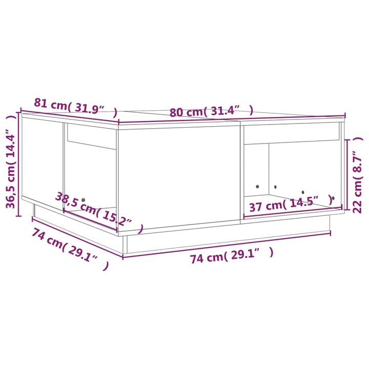 Couchtisch 80X81X36,5 Cm Massivholz Kiefer