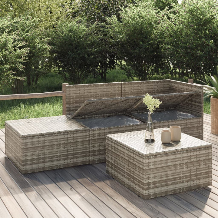 4-Tlg. Garten-Lounge-Set Mit Kissen Grau Poly Rattan