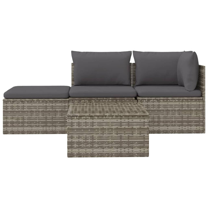 4-Tlg. Garten-Lounge-Set Mit Kissen Grau Poly Rattan