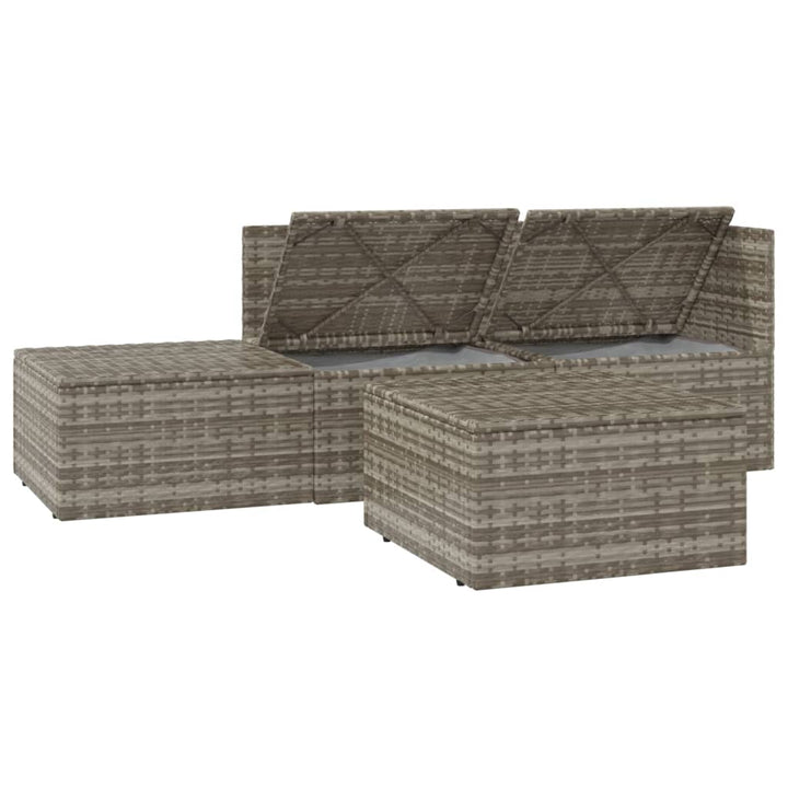 4-Tlg. Garten-Lounge-Set Mit Kissen Grau Poly Rattan