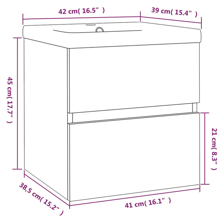 Waschbeckenschrank Mit Einbaubecken Braun Eiche Holzwerkstoff Braune Eiche