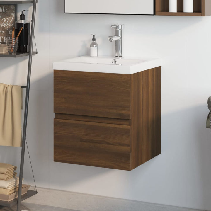 Waschbeckenschrank Mit Einbaubecken Braun Eiche Holzwerkstoff Braune Eiche