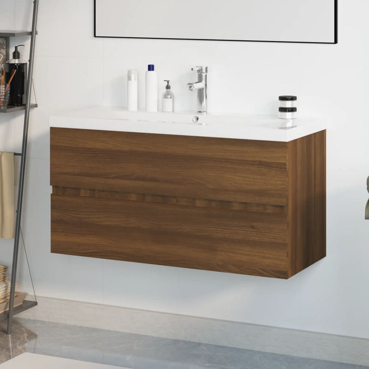 Waschbeckenschrank Mit Einbaubecken Braun Eiche Holzwerkstoff Braune Eiche