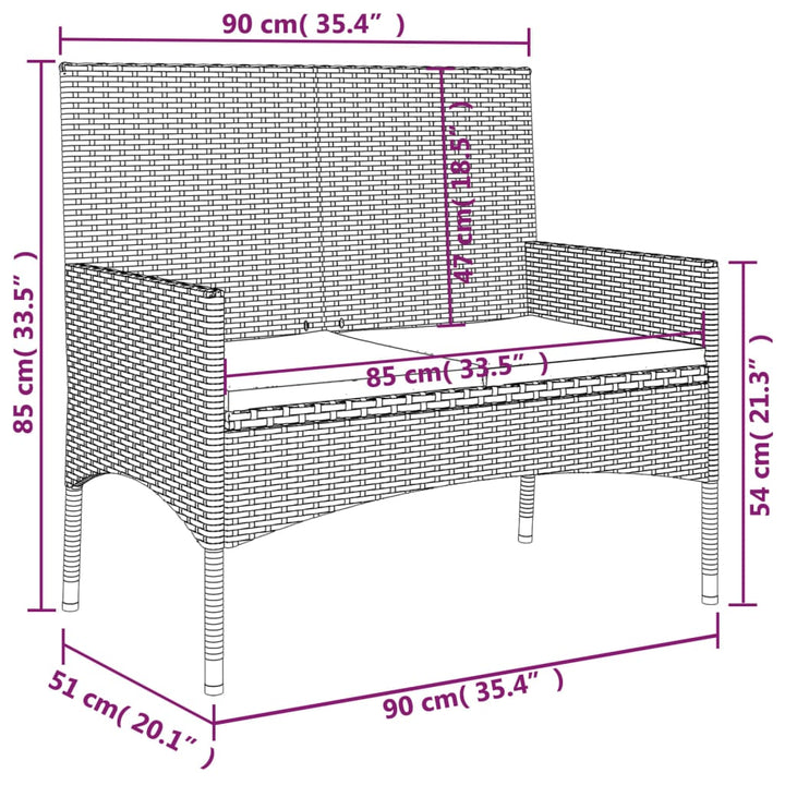 Gartenbank 2-Sitzer Mit Kissen Poly Rattan