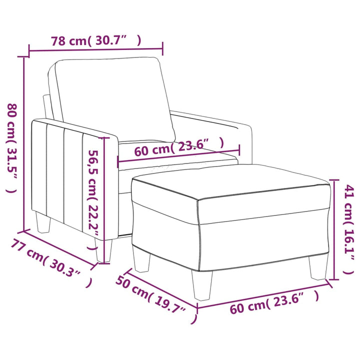 Sessel Mit Hocker -Braun 60 Cm Kunstleder