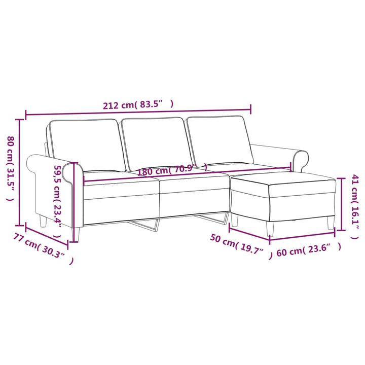 3-Sitzer-Sofa Mit Hocker 180 Cm Stoff