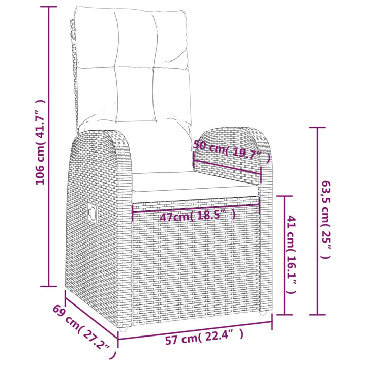 Gartensessel Mit Kissen 2 Stk. Verstellbar Schwarz Poly Rattan