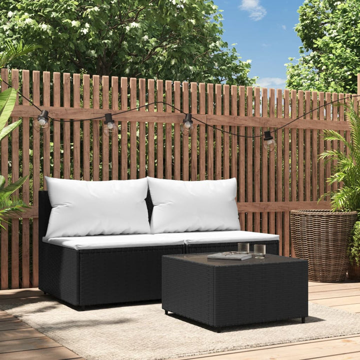 3-Tlg. Garten-Lounge-Set Mit Kissen Poly Rattan