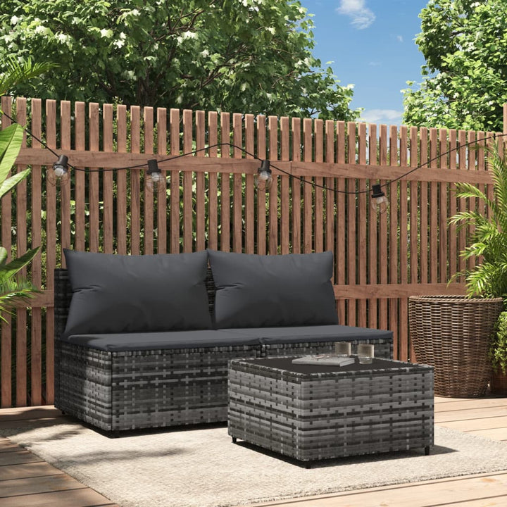 3-Tlg. Garten-Lounge-Set Mit Kissen Poly Rattan