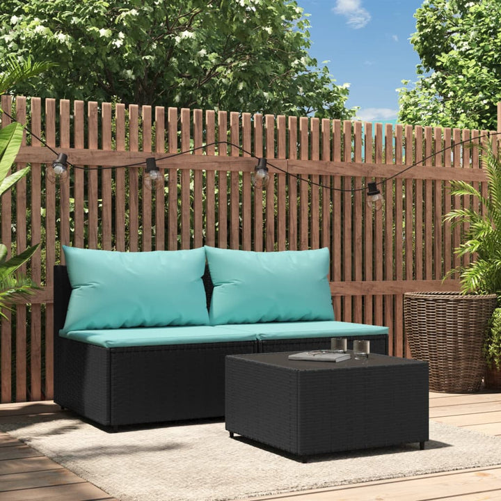 3-Tlg. Garten-Lounge-Set Mit Kissen Poly Rattan