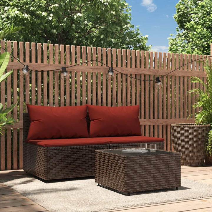 3-Tlg. Garten-Lounge-Set Mit Kissen Poly Rattan