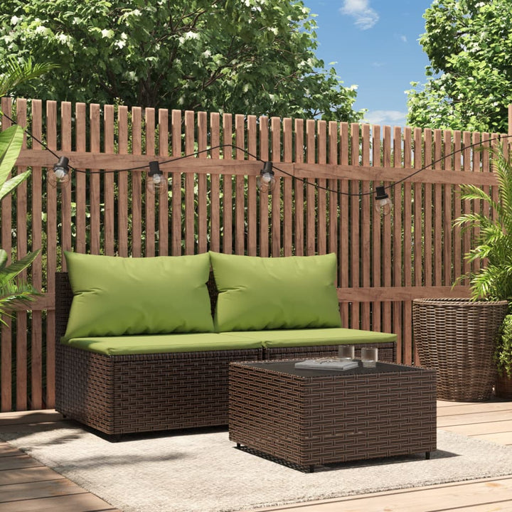 3-Tlg. Garten-Lounge-Set Mit Kissen Poly Rattan