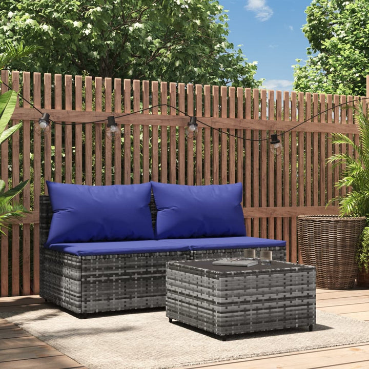 3-Tlg. Garten-Lounge-Set Mit Kissen Poly Rattan