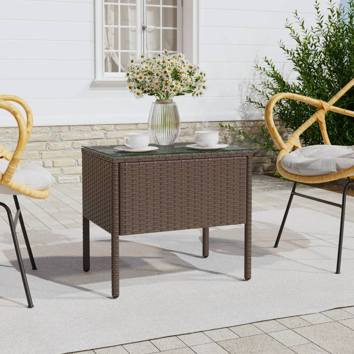 Beistelltisch 53X37X48 Cm Poly Rattan Und Hartglas