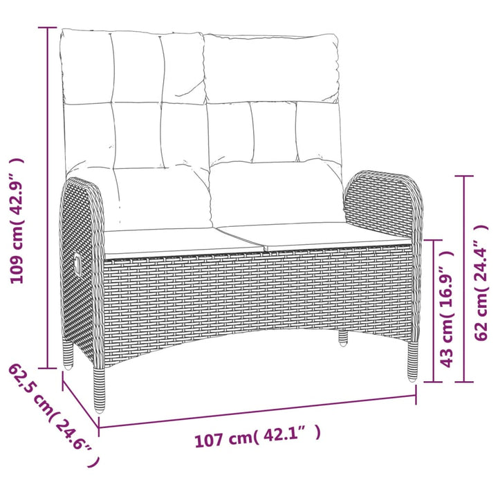 Gartenbank Mit Liegefunktion & Kissen 107Cm Poly Rattan