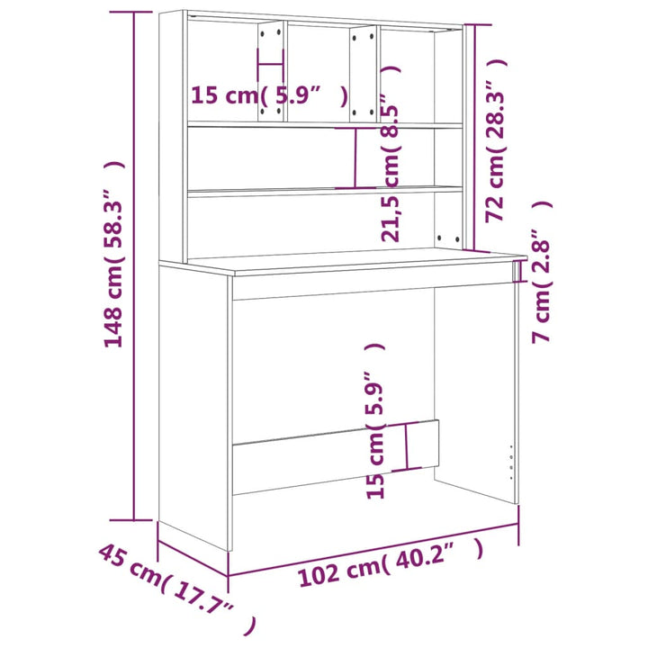 Schreibtisch Mit Regal 102X45X148 Cm Holzwerkstoff