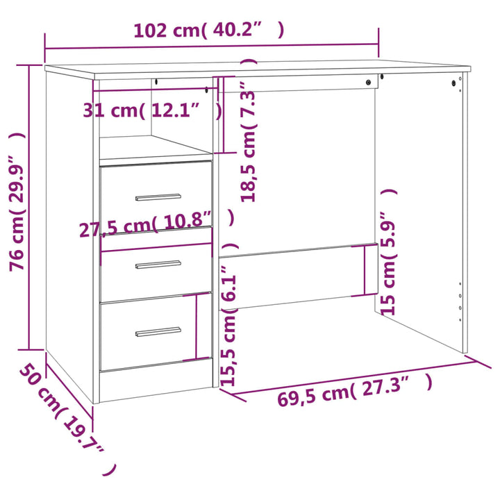 Schreibtisch Mit Schubladen Braun Eichen-Optik 102X50X76 Cm