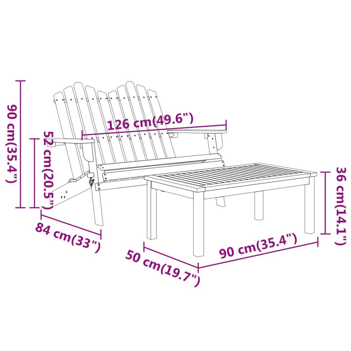 2-Tlg. Garten-Lounge-Set Adirondack Massivholz Akazie Natur