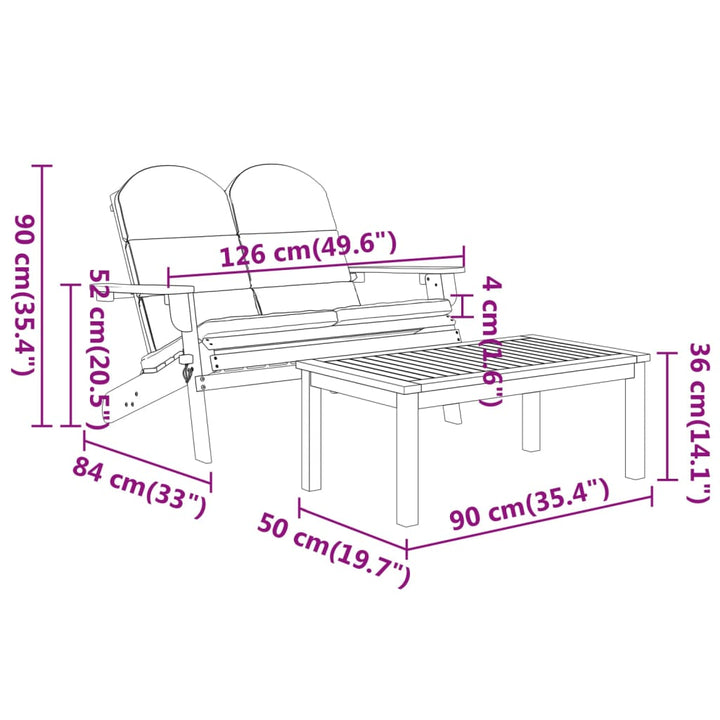 2-Tlg. Garten-Lounge-Set Adirondack Massivholz Akazie Cremeweiß