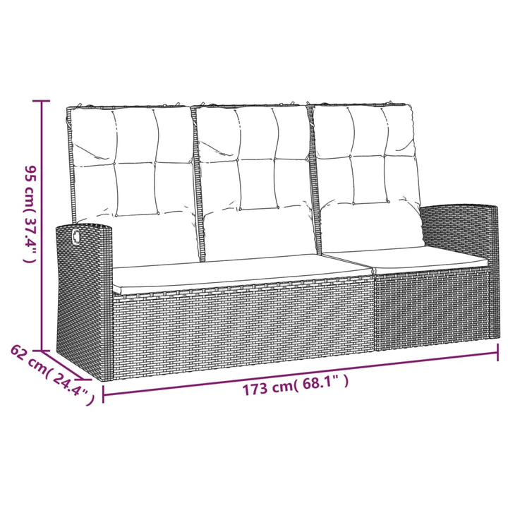 Gartenbank Mit Liegefunktion & Kissen 173 Cm Poly Rattan