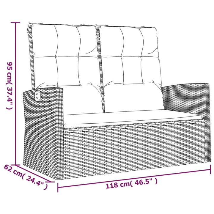 Gartenbank Mit Liegefunktion & Kissen 118Cm Poly Rattan