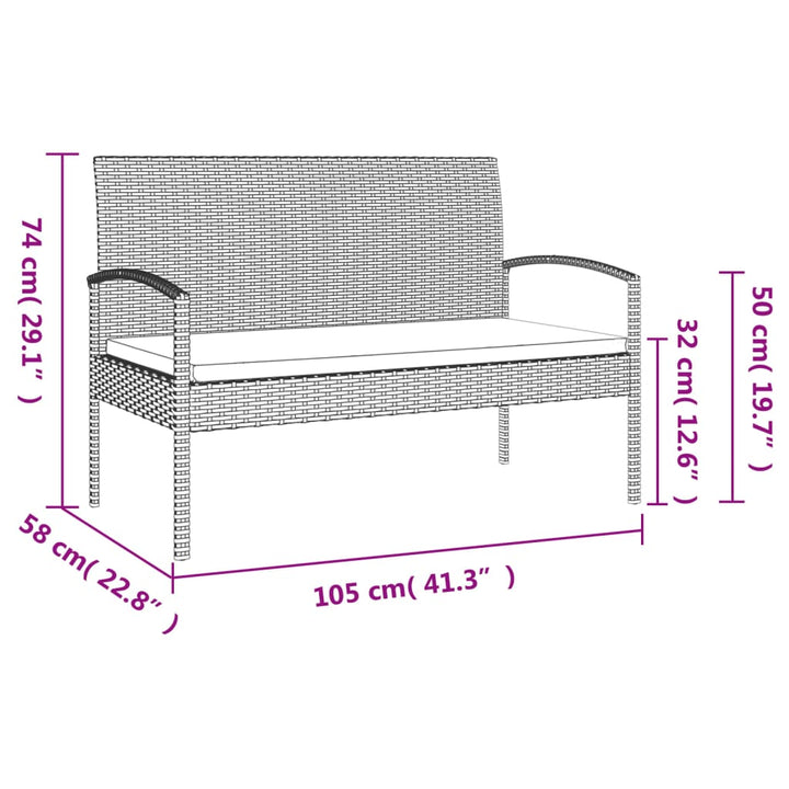 Gartenbank Mit Kissen Schwarz 105 Cm Poly Rattan