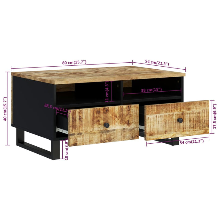 Couchtisch 80X54X40 Cm Massivholz Mango & Holzwerkstoff