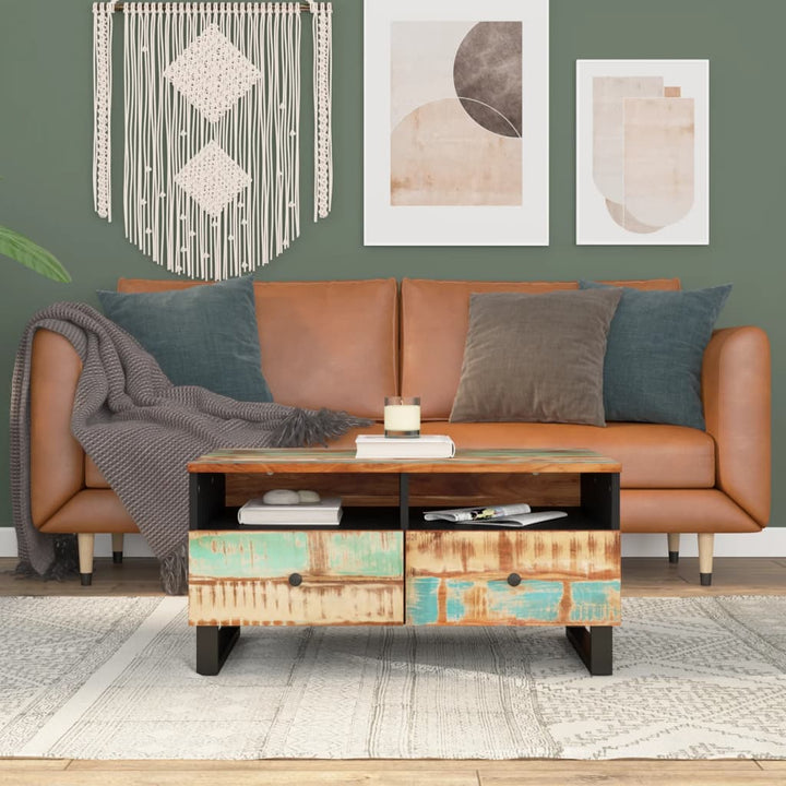 Couchtisch 80X54X40 Cm Massivholz Mango & Holzwerkstoff