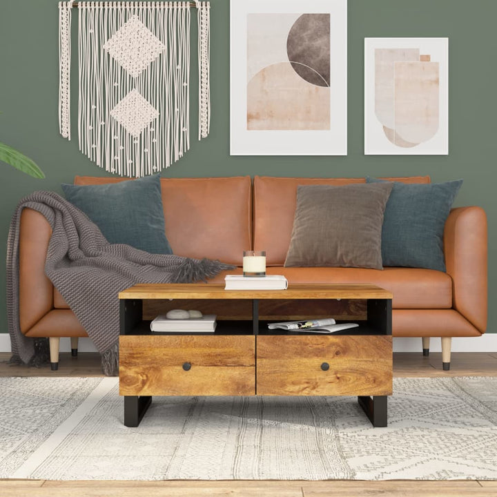 Couchtisch 80X54X40 Cm Massivholz Mango & Holzwerkstoff