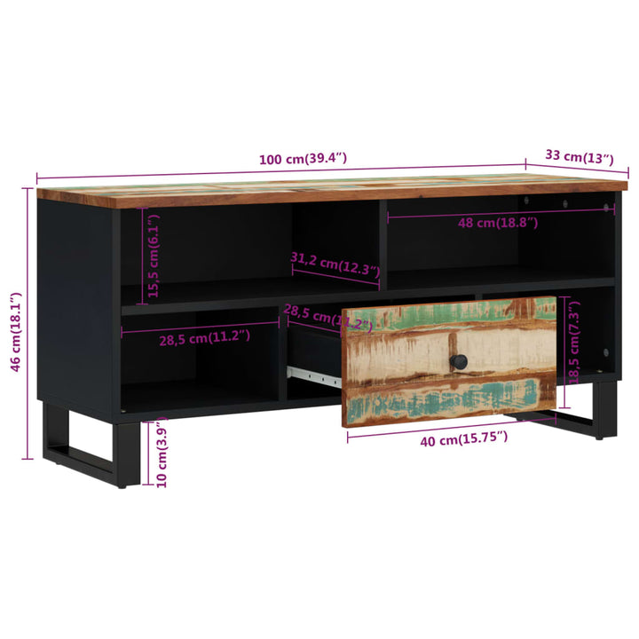 Tv-Schrank 100X33X46 Cm Altholz Massiv & Holzwerkstoff