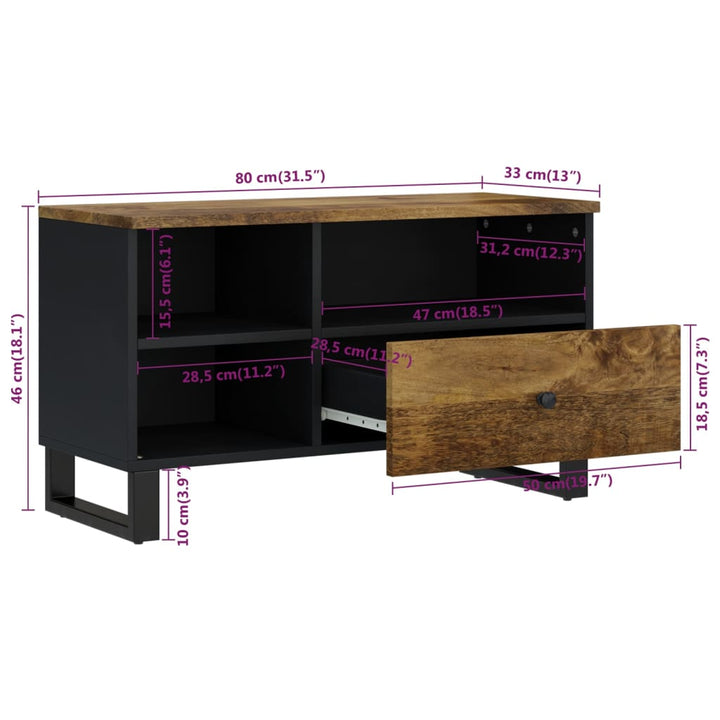 Tv-Schrank 80X33X46 Cm Massivholz Mango & Holzwerkstoff