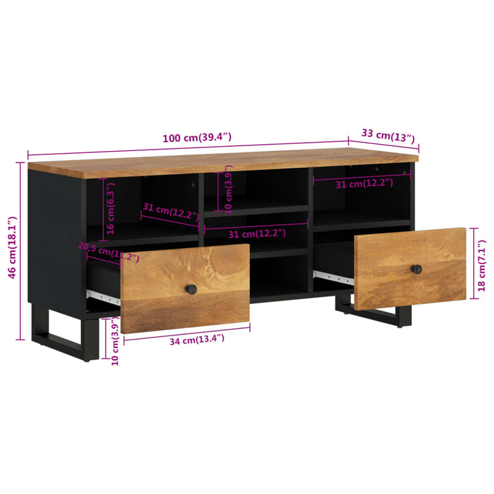 Tv-Schrank 100X33X46 Cm Massivholz Mango Und Holzwerkstoff