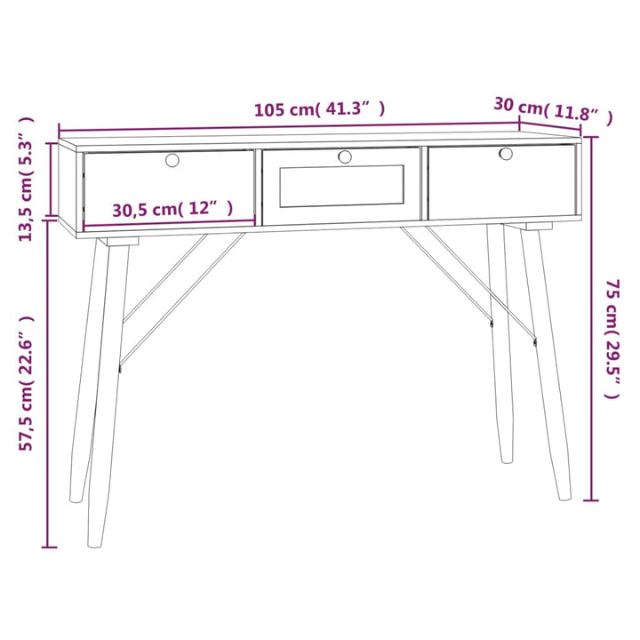 Konsolentisch Mit Schubladen 105X30X75 Cm Holzwerkstoff