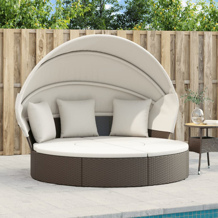 Outdoor-Loungebett Mit Dach Und Kissen Poly Rattan