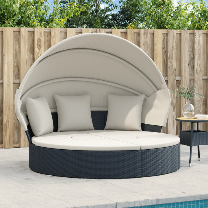 Outdoor-Loungebett Mit Dach Und Kissen Poly Rattan