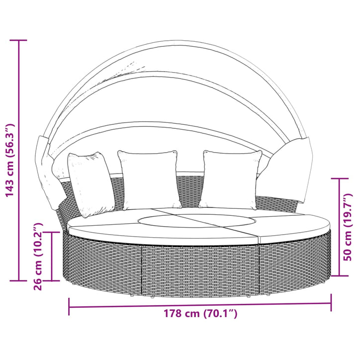 Outdoor-Loungebett Mit Dach Und Kissen Poly Rattan