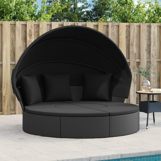 Outdoor-Loungebett Mit Dach Und Kissen Poly Rattan