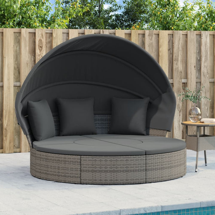 Outdoor-Loungebett Mit Dach Und Kissen Poly Rattan