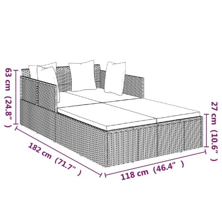 Sonnenliege Mit Kissen 182X118X63 Cm Poly Rattan