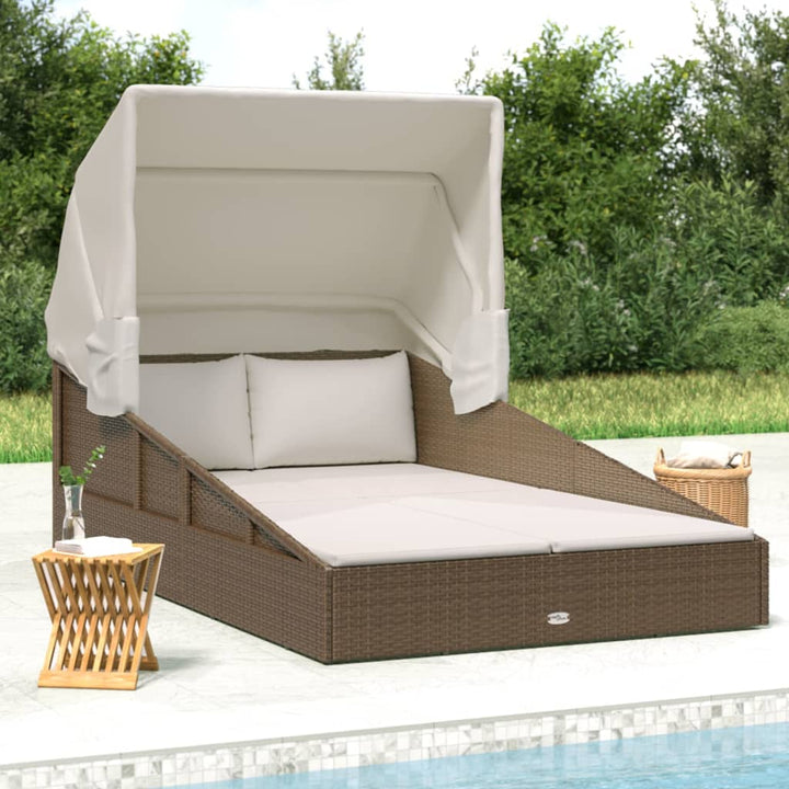 Sonnenliege Mit Faltdach 200X114X128 Cm Poly Rattan