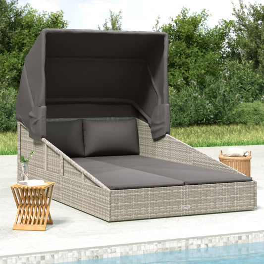 Sonnenliege Mit Faltdach 200X114X128 Cm Poly Rattan