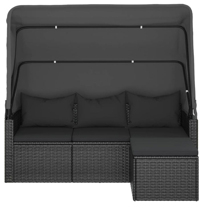 3-Sitzer-Gartensofa Mit Dach Und Fußhocker Poly Rattan