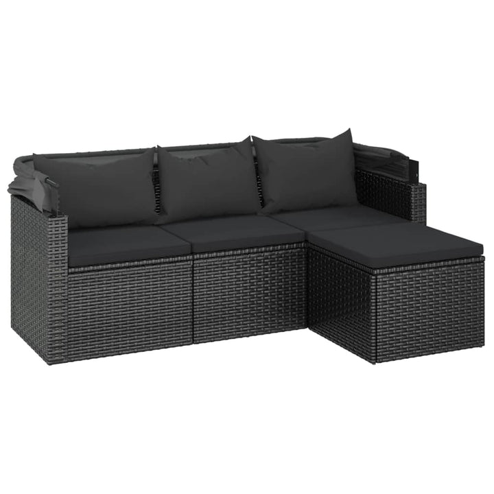 3-Sitzer-Gartensofa Mit Dach Und Fußhocker Poly Rattan